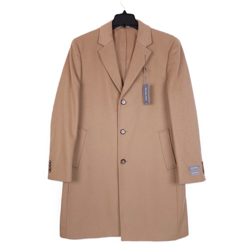 Michael Kors Mens Classic Fit Overcoat 42R Beige Camel Wool & Cashmere Blend NWT